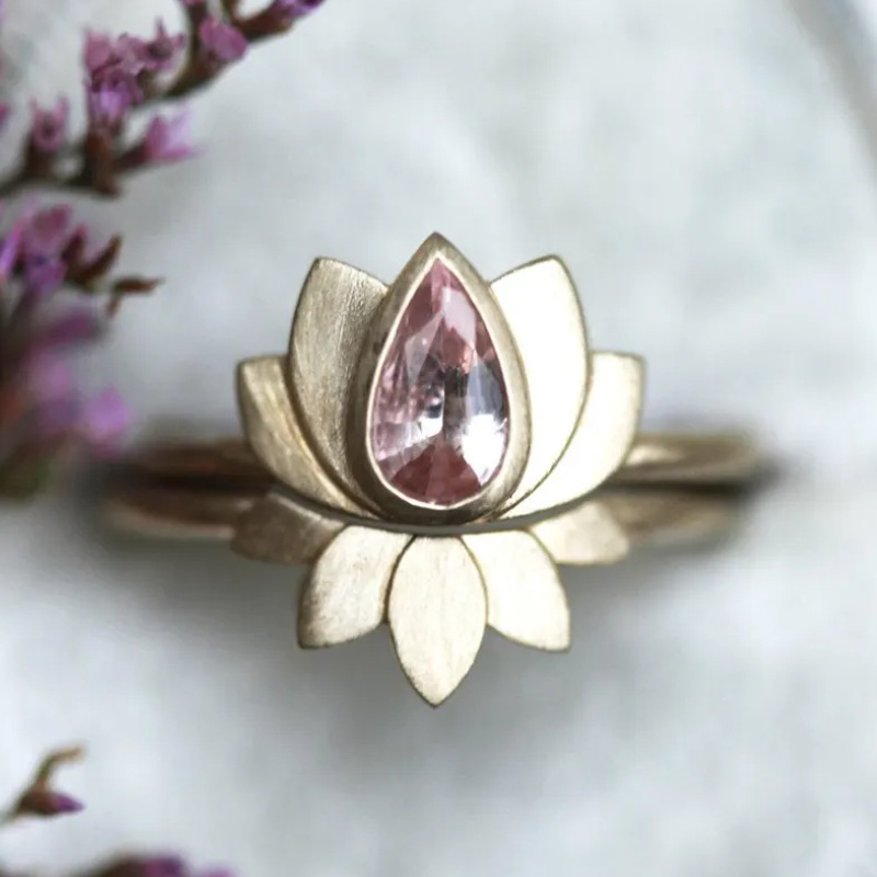 2pcs Vintage Lotus Flower Jewelry Set with Ring